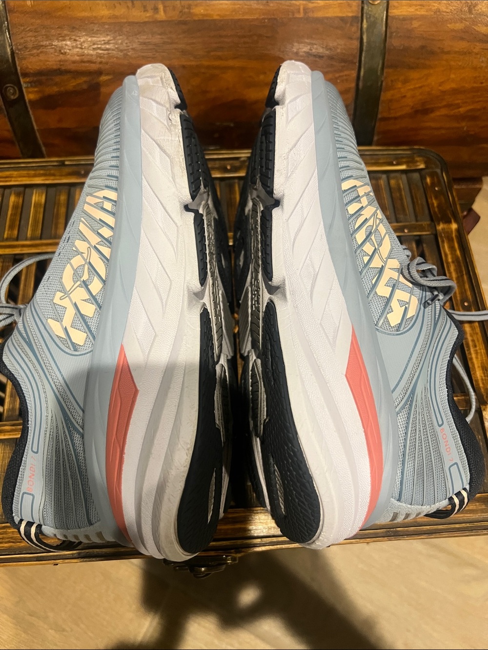 HOKA Bondi 8 Running Shoes – Light Gray/Coral – Excellent Pre-Owned Condition - Picture 5 of 8